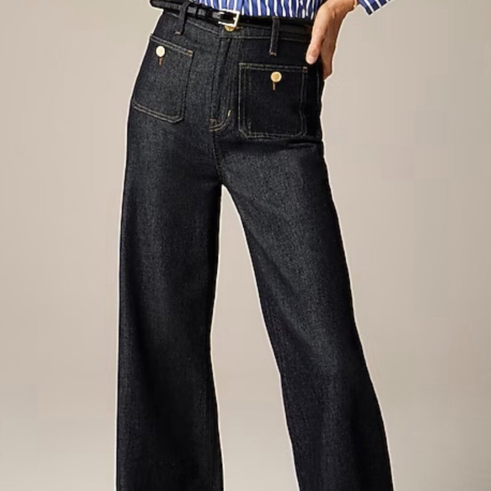 J Crew Sailor Denim Trouser in Rinse Wash Wide Leg  NWOT 32